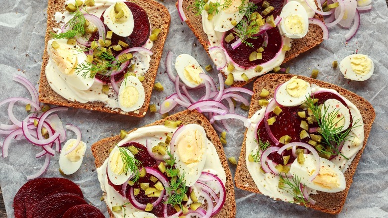 danish egg and beet sandwich