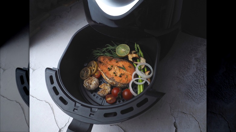 Salmon steak in an air fryer