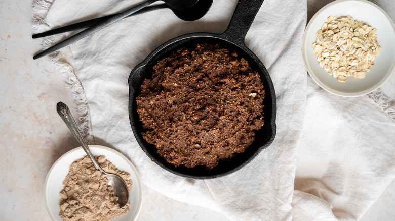 chocolate baked oats in pan 