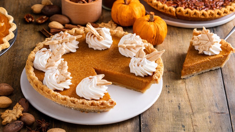 Decorated pumpkin pie