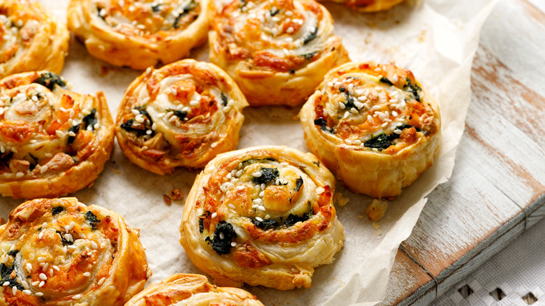 Puff pastry tomato and cheese pinwheels