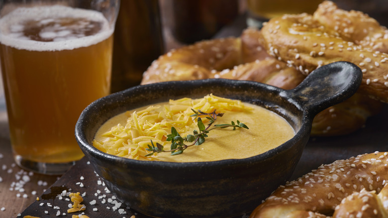 Beer cheese sauce with pretzels