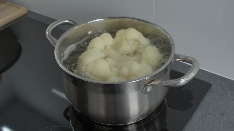 Cauliflower boiling in a pot