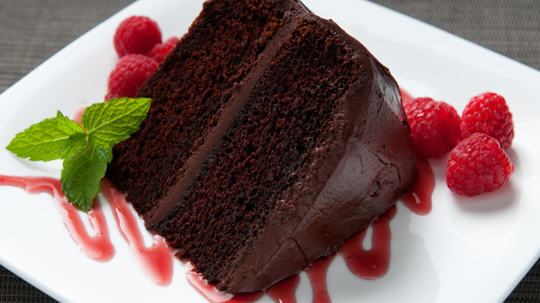 Chocolate cake with raspberries and a drizzle