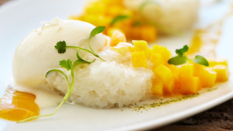 ice cream and creamy rice with mango