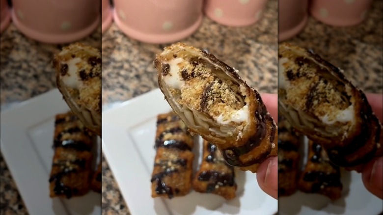 inside s'mores egg roll