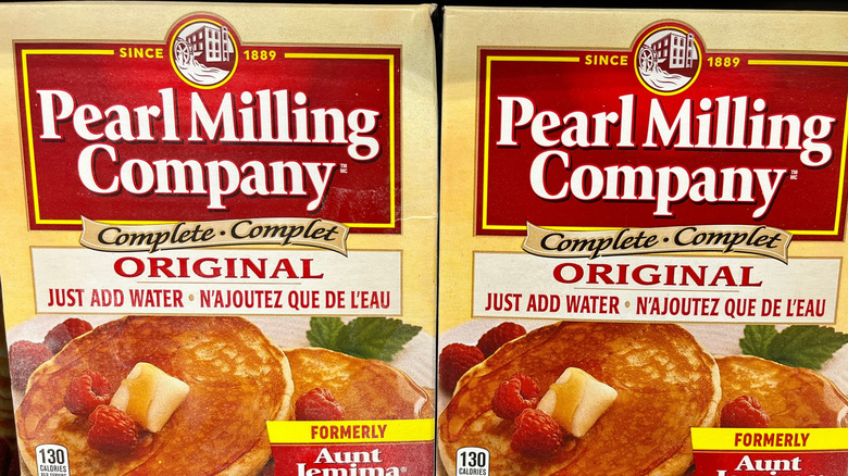 Boxes of Pearl Milling Company pancake mix