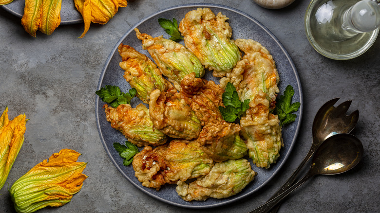 Stuffed and fried squash blossoms 