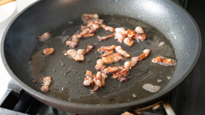 bacon cooking in pan 