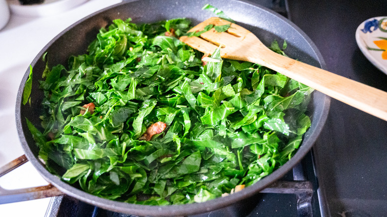 collard greens in pan 