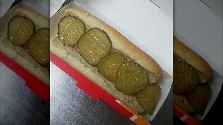 Pickles on hot dog bun