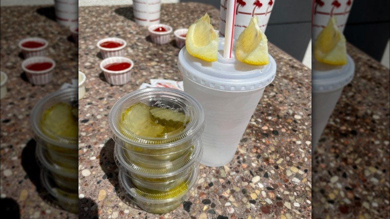 Containers filled with pickles