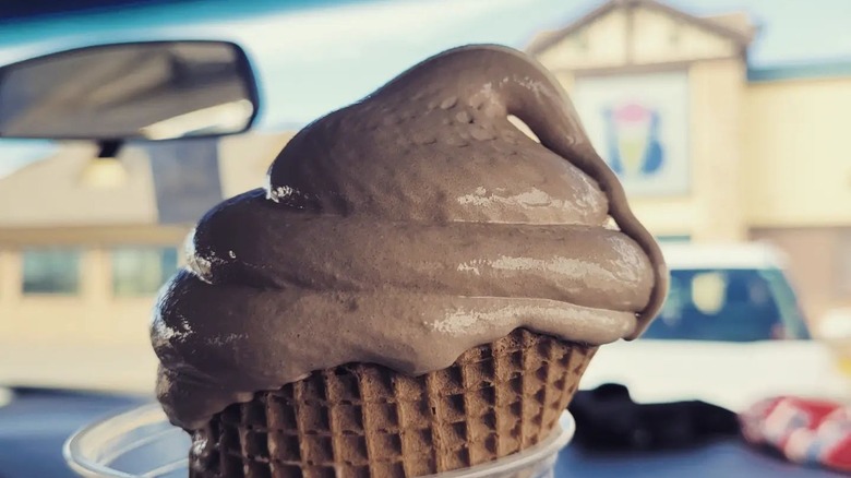 Chocolate soft serve cone melting