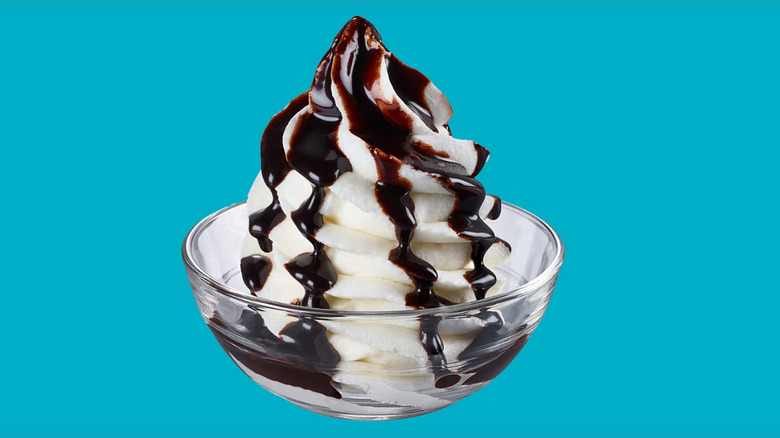 Vanilla soft serve chocolate syrup