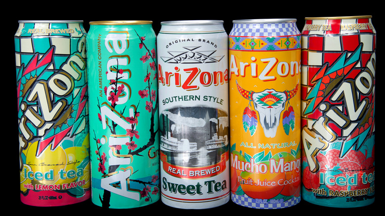 Cans of AriZona iced teas