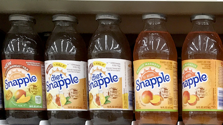 Snapple iced teas on shelf