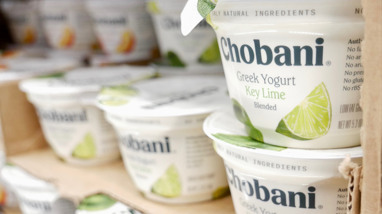 Chobani key lime yogurt on shelf