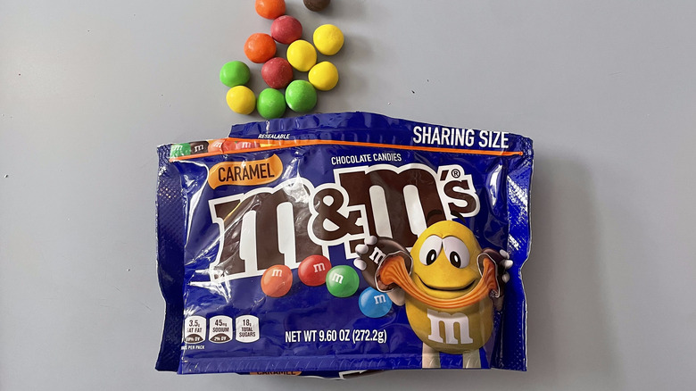 caramel M&M's outside of bag