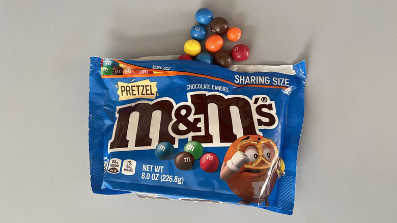 Pretzel M&M's spilling out of bag