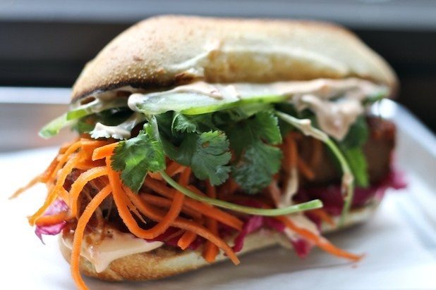 Chef Ratha Chau outside his Cambodian sandwich shop, Num Pang.