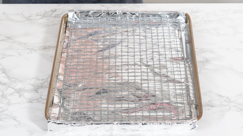 wire baking rack inside sheet pan