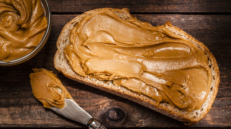 Peanut butter toast on wood