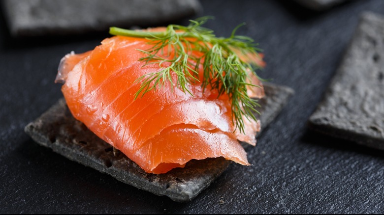 smoked salmon on cracker