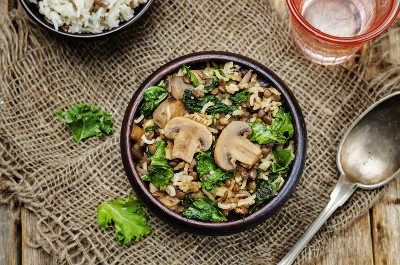 Fried Eggs with Wild Rice and Sautéed Kale