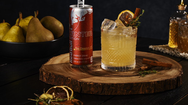 Spiced Pear Cinnamon Mocktail made with Redbull