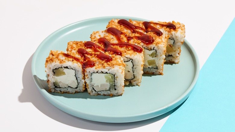 sushi with cream cheese and sauce