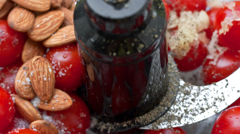 almonds and tomatoes in food processor