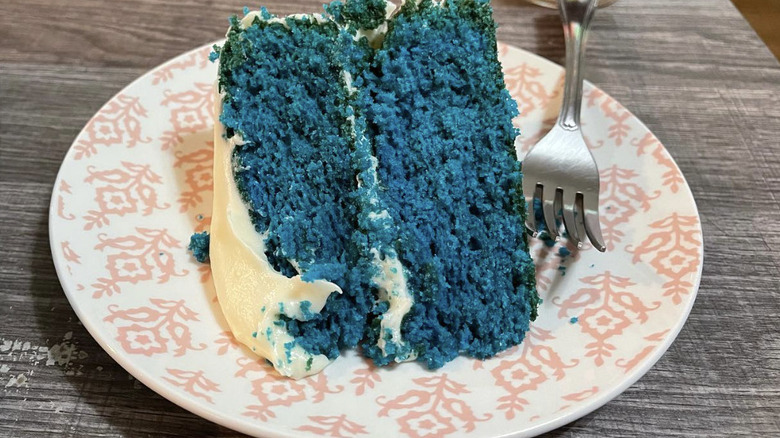 Slice of blue velvet cake