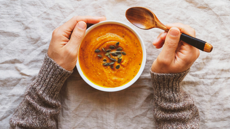 A bowl of pumpkin soup