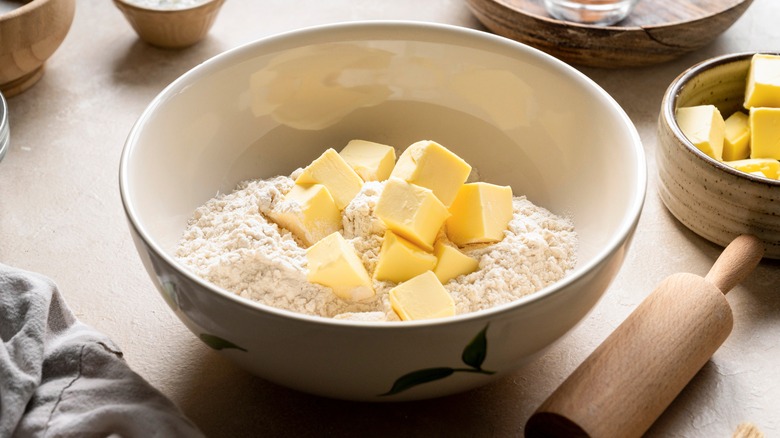 Chunks of butter in bowl