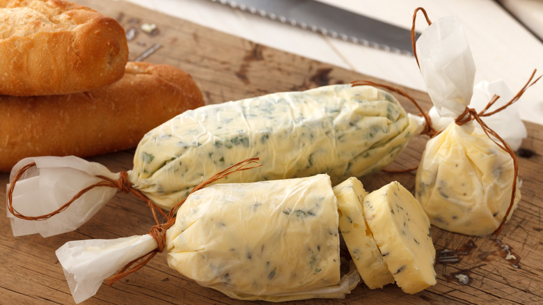 compound butter wrapped in parchment paper