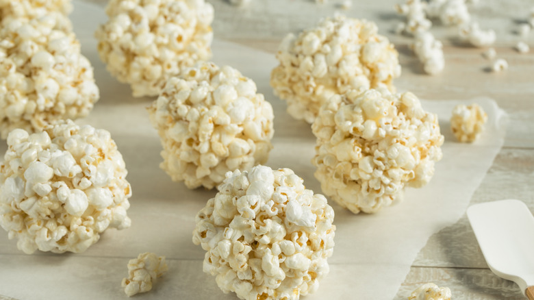 Popcorn balls on parchment