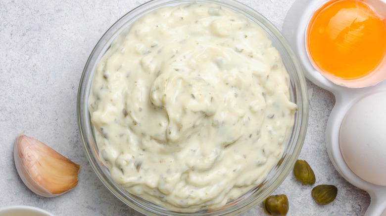 Homemade tartar sauce in bowl