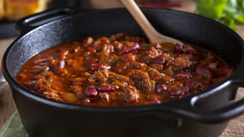 Chili in a cast iron pot