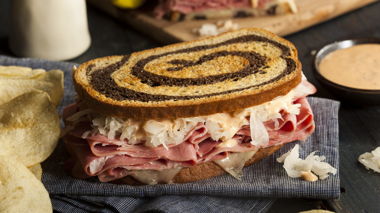 Reuben sandwich on marble rye