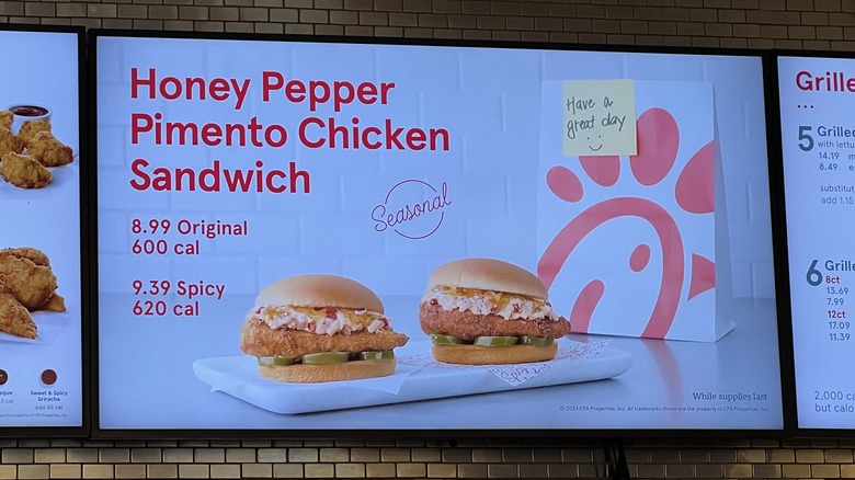 Honey Pepper Pimento Chicken sign