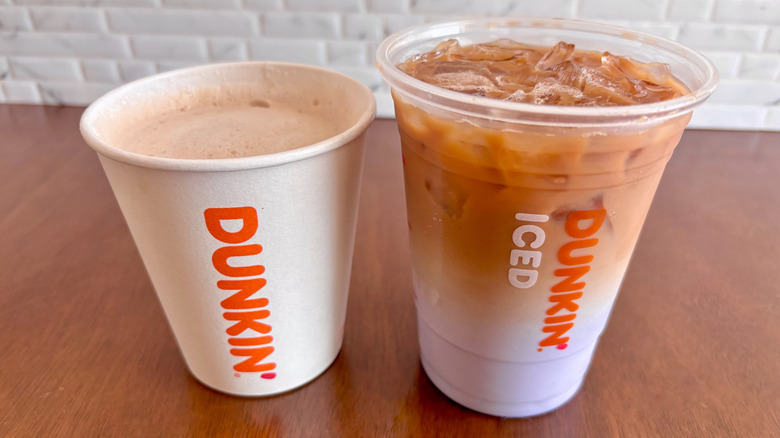 two Dunkin' drinks on a table