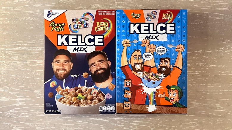 Pair of Kelce Mix cereal boxes