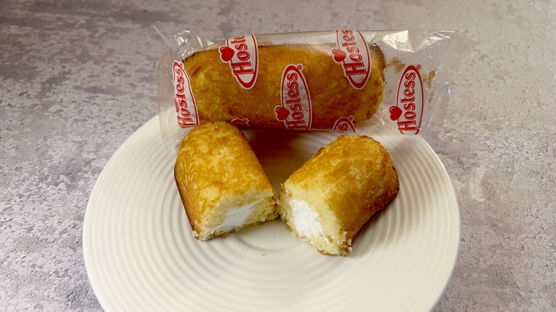 a halved Twinkie on a plate