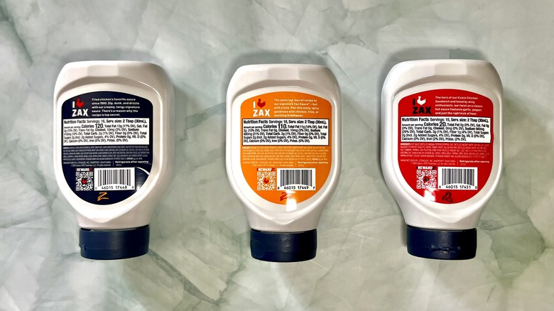 the backs of Zaxby's sauces