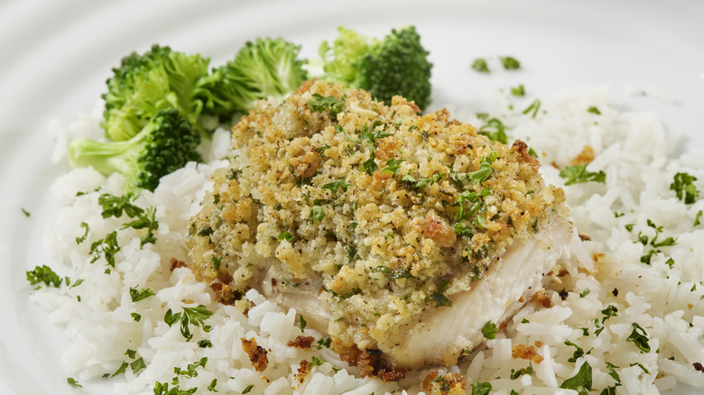 Parmesan-crusted fish and broccoli