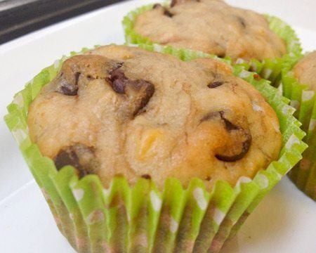 Roasted Banana Chocolate Chip Muffins