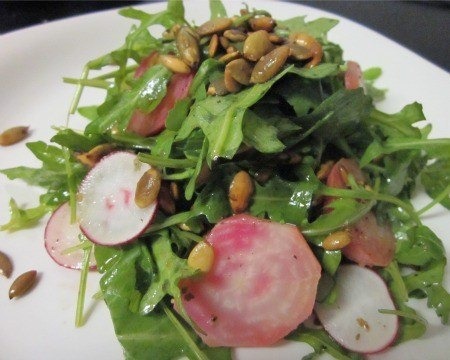 Roasted Beet and Arugula Salad with Toasted Pumpkin Seeds