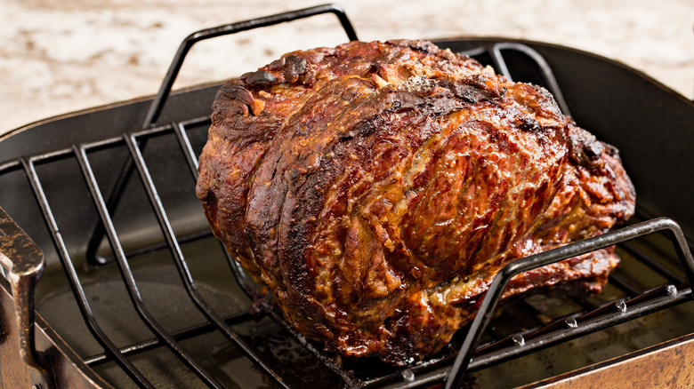 Prime rib in a roasted pan