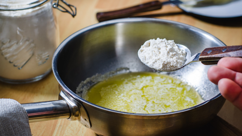 Flour added to butter