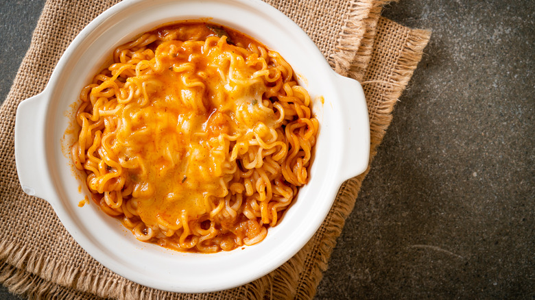 Ramen with cheese melted on top